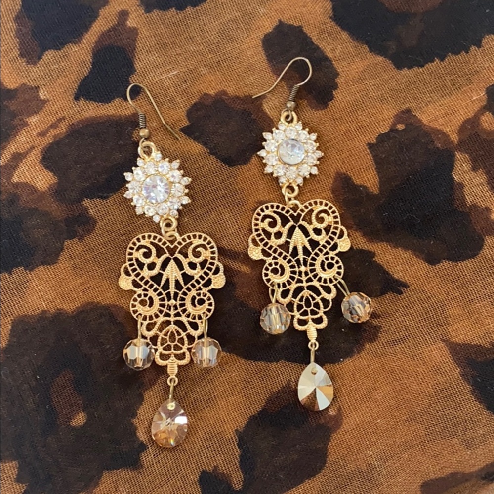 Golden Swarovski Crystal Chandelier Earrings